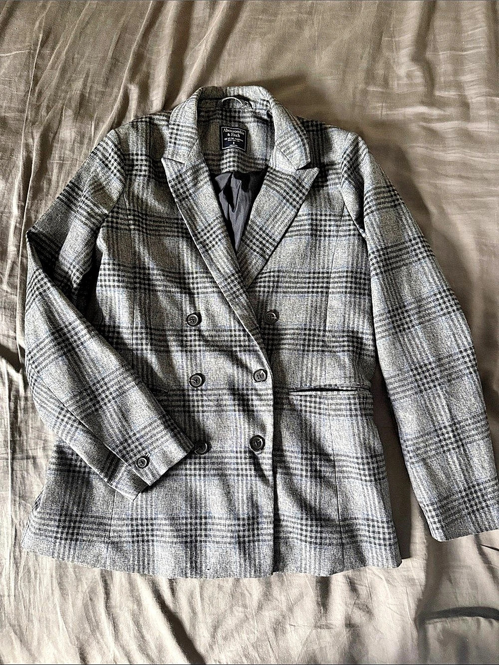 Abercrombie & Fitch Plaid Double Breasted Blazer Gray & Black Size 6